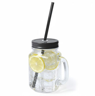 1x stuks Drink potjes van glas Mason Jar zwarte deksel 500 ml - Drinkbekers