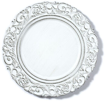 1x stuks kaarsenborden/onderborden wit brocante 33 cm