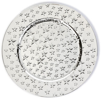 1x stuks kaarsenborden/onderborden zilver met sterren 33 cm