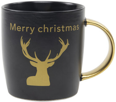 1x stuks kerst thema mokken/bekers zwart/goud Merry Christmas 350 ml