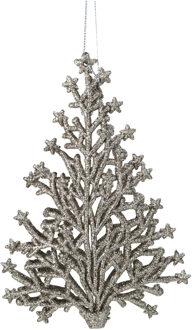 1x stuks kunststof kersthangers kerstboom champagne glitter 15 cm kerstornamenten - Kersthangers Champagnekleurig