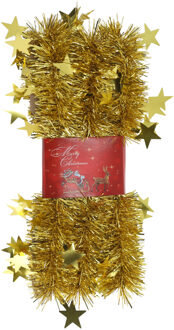 1x stuks lametta kerstslingers met sterretjes goud 200 x 6,5 cm - Kerstslingers Goudkleurig