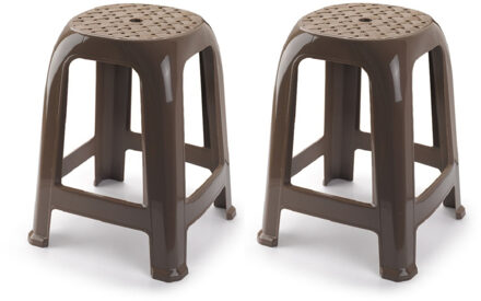 1x stuks opstap krukje/keukenkrukje/verhoger opstapjes taupe bruin 37 x 37 x 46,5 cm