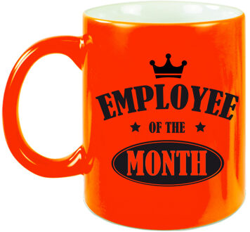 1x stuks personeel / collega cadeau mok neon oranje/ werknemer van de maand - feest mokken