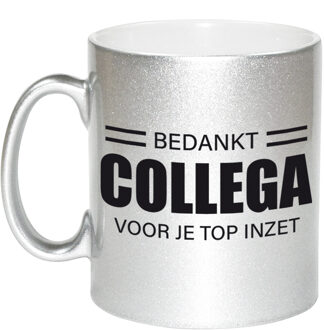 1x stuks personeel / collega cadeau zilveren mok / bedankt collega voor je top inzet - feest mokken Zilverkleurig