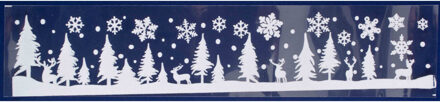 1x stuks velletjes kerst raamstickers sneeuw landschap 12,5 x 58,5 cm - Feeststickers Wit