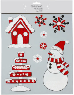 1x stuks velletjes raamstickers sneeuwversiering rood/wit 34,5 cm - Feeststickers