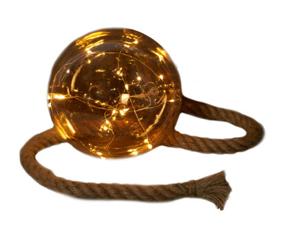 1x stuks verlichte glazen kerstballen aan touw met 15 lampjes goud/warm wit 18 cm - kerstverlichting figuur Goudkleurig