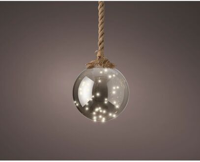 1x stuks verlichte glazen kerstballen aan touw met 40 lampjes zilver/warm wit 20 cm - kerstverlichting figuur Zilverkleurig