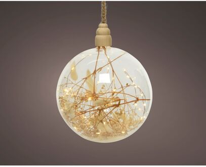 1x stuks verlichte glazen kerstballen met 30 lampjes koper/warm wit 14 cm - kerstverlichting figuur Koperkleurig