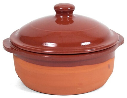 1x Terracotta braadpannen/ovenschalen klein met deksel 20 cm - Braadpannen Bruin