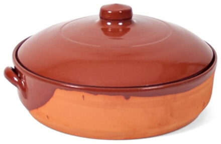 1x Terracotta braadpannen/ovenschalen met deksel 28 cm - Braadpannen Bruin