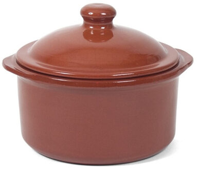 1x Terracotta stoofpotten/ovenschalen met deksel 18 cm - Braadpannen Bruin