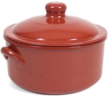 1x Terracotta stoofpotten/ovenschalen met deksel 25 cm - Braadpannen Bruin