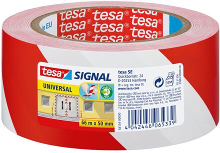 1x Tesa afzettape/markeertape rood/wit 6 cm x 66 mtr - Tape (klussen) Multikleur