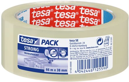 1x Tesa doorzichtige verpakkingstape sterk 66 mtr x 38 mm - Tape (klussen) Transparant