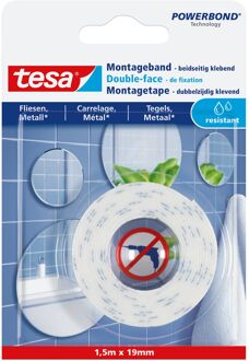 1x Tesa dubbelzijdig montage tape waterproof op rol 1,5 meter - Tape (klussen) Wit