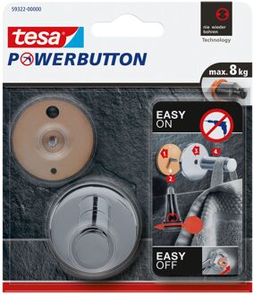 1x Tesa Powerbutton haakjes large - Handdoekhaakjes Zilverkleurig