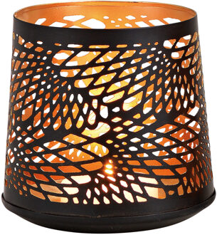 1x Theelichthouders/waxinelichthouders windlichten zwart/goud abstract vleugel patroon 13 cm
