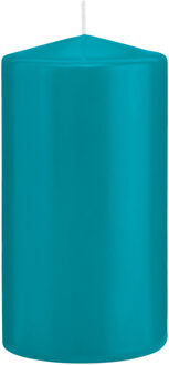 1x Turquoise blauwe cilinderkaarsen/stompkaarsen 8 x 15 cm 69 branduren