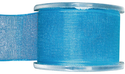 1x Turquoise organzalint rollen 4 cm x 20 meter cadeaulint verpakkingsmateriaal - Cadeaulinten Blauw