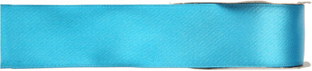 1x Turquoise satijnlint rollen 1,5 cm x 25 meter cadeaulint verpakkingsmateriaal - Cadeaulinten Blauw