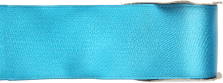 1x Turquoise satijnlint rollen 2,5 cm x 25 meter cadeaulint verpakkingsmateriaal - Cadeaulinten Blauw