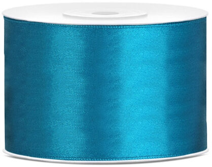 1x Turquoise satijnlint rollen 5 cm x 25 meter cadeaulint verpakkingsmateriaal - Cadeaulinten Blauw