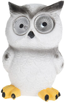 1x Uil tuinbeeldje wit/grijs met solar verlichting op zonne-energie 12,5 cm Multi