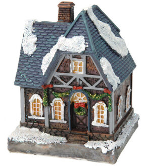 1x Verlichte color changing kerstdorp huisjes/kersthuisjes 13 cm - Kerstdorpen Multikleur