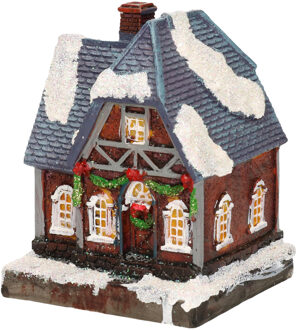 1x Verlichte kerstdorp huisjes/kersthuisjes 13,5 cm - Kerstdorpen Multikleur