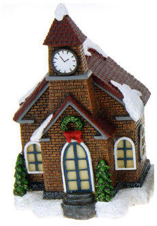 1x Verlichte kerstdorp huisjes/kersthuisjes kerkjes/kerken 13,5 cm - Kerstdorpen Multikleur