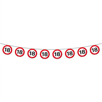 1x Vlaggenlijn versiering 18 jaar verkeersborden 10 meter - Feestslingers Multikleur
