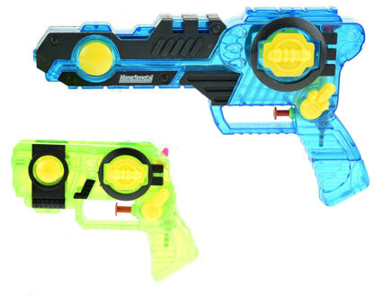 1x Waterpistolen/waterpistool 2-delig van 26 cm blauw/groen kinderspeelgoed - waterspeelgoed van kunststof Multikleur