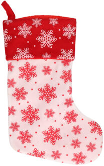 1x Wit/rode kerstsokken met sneeuwvlokken print 40 cm - Kerstsokken