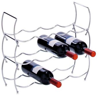 1x Zilver chroom wijnflesrek/wijnrekken stapelbaar voor 12 flessen 42 x 40 cm - Wijnrekken Zilverkleurig
