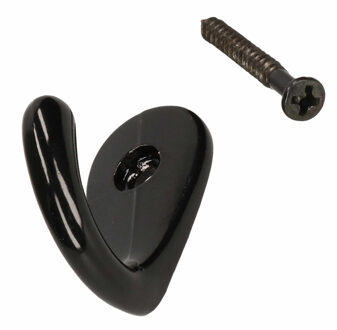 1x Zwarte garderobe haakjes / jashaken / kapstokhaakjes metaal 3.5 x 2.7 cm - Kapstokhaken