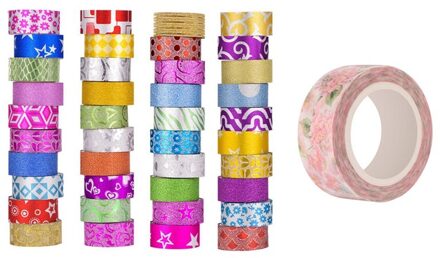 1X1.5Cm Breed Weelderig Bloemen Washi Tape (Bloemen) & 60 Rolls Glitter Washi Masking Tape Set(15Mm)