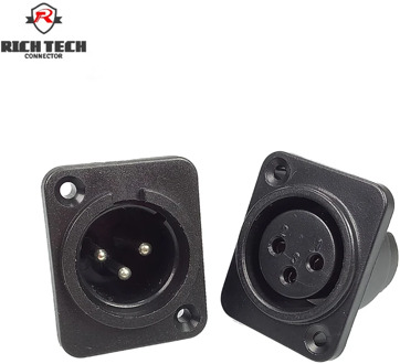1xMale + 1xFemale XLR Plug&Socket 3Pin XLR Male Plug&Female Socket Panel Mount Chassis 3Pins Square Shape XLR Connector
