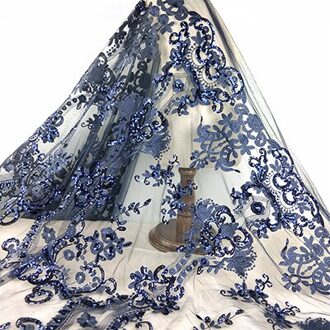 1yard diy Handgemaakte tule Kant Stof pailletten Geborduurde Afrikaanse Franse Kant voor bruiloft/avond/party dress cheongsam blauw