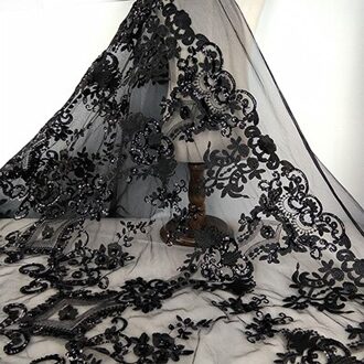 1yard diy Handgemaakte tule Kant Stof pailletten Geborduurde Afrikaanse Franse Kant voor bruiloft/avond/party dress cheongsam zwart