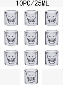 2-16Pcs 25Ml Schedel Cup Dubbel Transparant Glas Bier Whiskey Vodka Wijn Water Champagne Cocktail Wijn Bril koffie Melk Mokken 10stk schedel cup 25ML