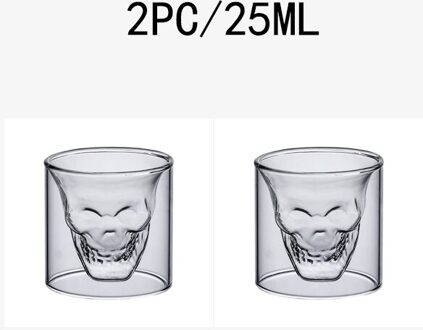 2-16Pcs 25Ml Schedel Cup Dubbel Transparant Glas Bier Whiskey Vodka Wijn Water Champagne Cocktail Wijn Bril koffie Melk Mokken 2stk schedel cup 25ML