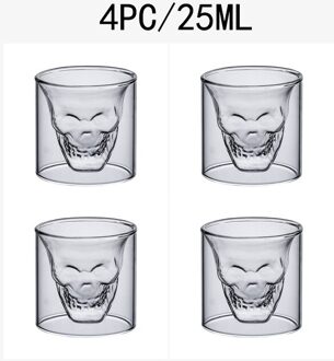 2-16Pcs 25Ml Schedel Cup Dubbel Transparant Glas Bier Whiskey Vodka Wijn Water Champagne Cocktail Wijn Bril koffie Melk Mokken 4stk schedel cup 25ML