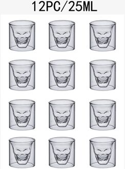 2-16Pcs Schedel Cup Dubbel Transparant Glas Bier Whiskey Vodka Wijn Water Champagne Cocktail Wijn Glazen Koffie Melk mokken 25Ml 12stk schedel cup 25ML