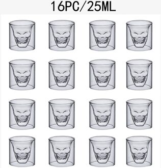 2-16Pcs Schedel Cup Dubbel Transparant Glas Bier Whiskey Vodka Wijn Water Champagne Cocktail Wijn Glazen Koffie Melk mokken 25Ml 16stk schedel cup 25ML