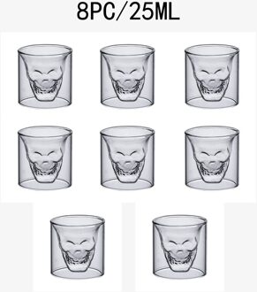 2-16Pcs Schedel Cup Dubbel Transparant Glas Bier Whiskey Vodka Wijn Water Champagne Cocktail Wijn Glazen Koffie Melk mokken 25Ml 8stk schedel cup 25ML