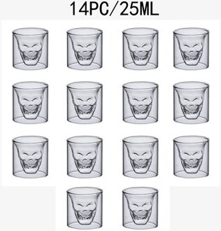 2-16Pcs Skull Cup 25Ml Dubbel Transparant Glas Bier Whiskey Vodka Wijn Water Champagne Cocktail Wijn Bril koffie Melk Mokken 14stk schedel cup 25ML