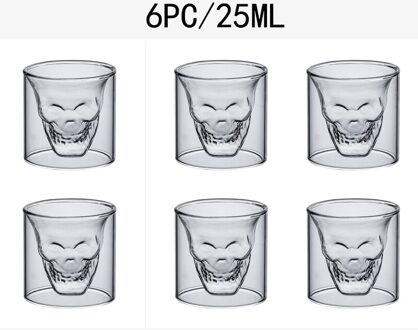 2-16Pcs Skull Cup 25Ml Dubbel Transparant Glas Bier Whiskey Vodka Wijn Water Champagne Cocktail Wijn Bril koffie Melk Mokken 6stk schedel cup 25ML