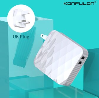 2.1A Snelle Oplader & Power Bank 5000 Mah Power Bank Met Us Uk Eu Plug Wall Charger Dual Usb Power bank Voor Iphone12 wit UK plug